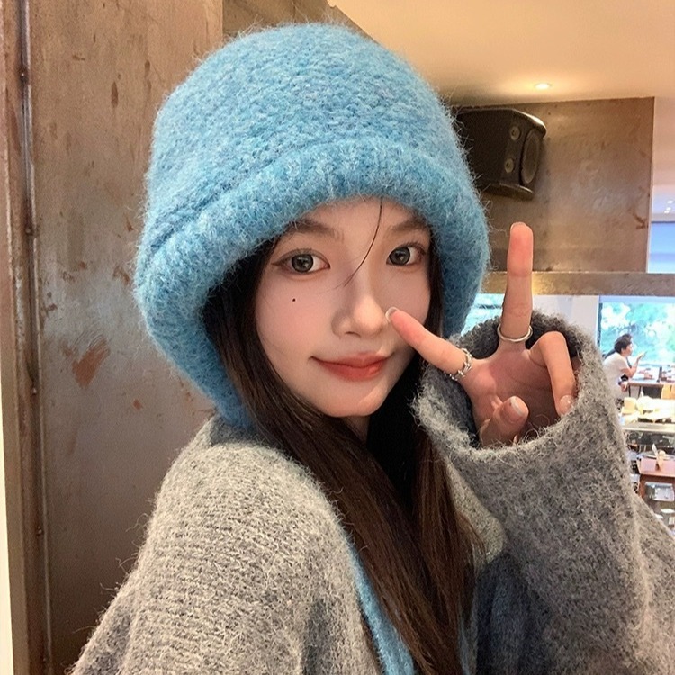 Dual-purpose bag hat ~ Lazy autumn and winter warm and versatile woolen hat mohair strap knitted pullover hat for women