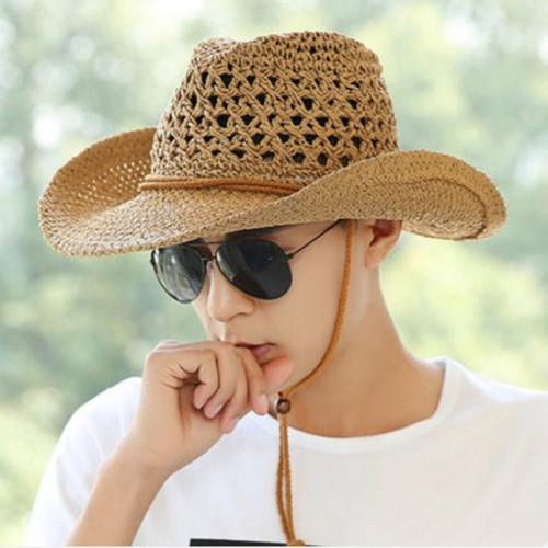 Outdoor straw hat men's summer seaside beach hat western cowboy hat men's sun hat sun protection visor youth