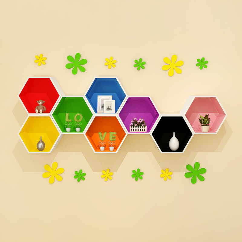 Wholesale hexagonal storage rack wall decoration creative grid wall cabinet shelf wall hanging rack background wall diamond honeycomb