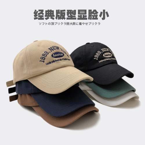 Korean retro baseball hat for women in autumn and winter, versatile street letter embroidery 1989 peaked cap for summer couples for men