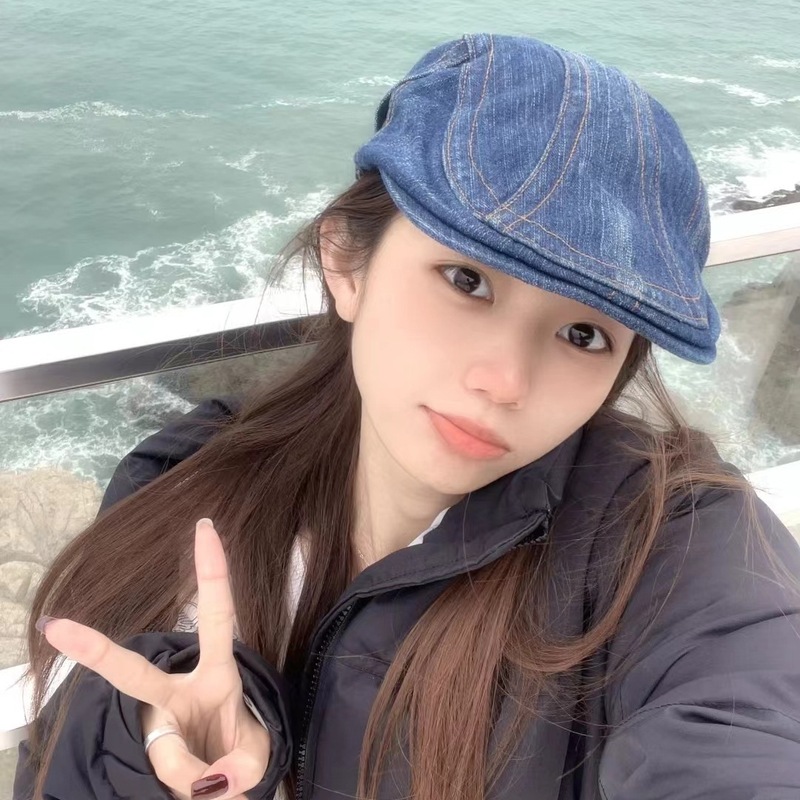 Retro casual old denim backward wear forward hat for young men and women, short-brimmed duck cap for outings and shopping, literary trend