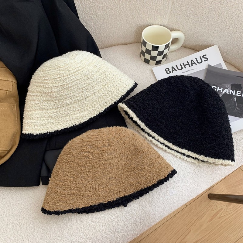Black fisherman hat women's ins knitted basin hat autumn and winter Japanese versatile face-covering bucket hat women's trendy