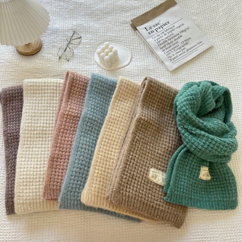 Korean Ouni gentle solid color white scarf knitted wool warm scarf versatile female student couple autumn and winter