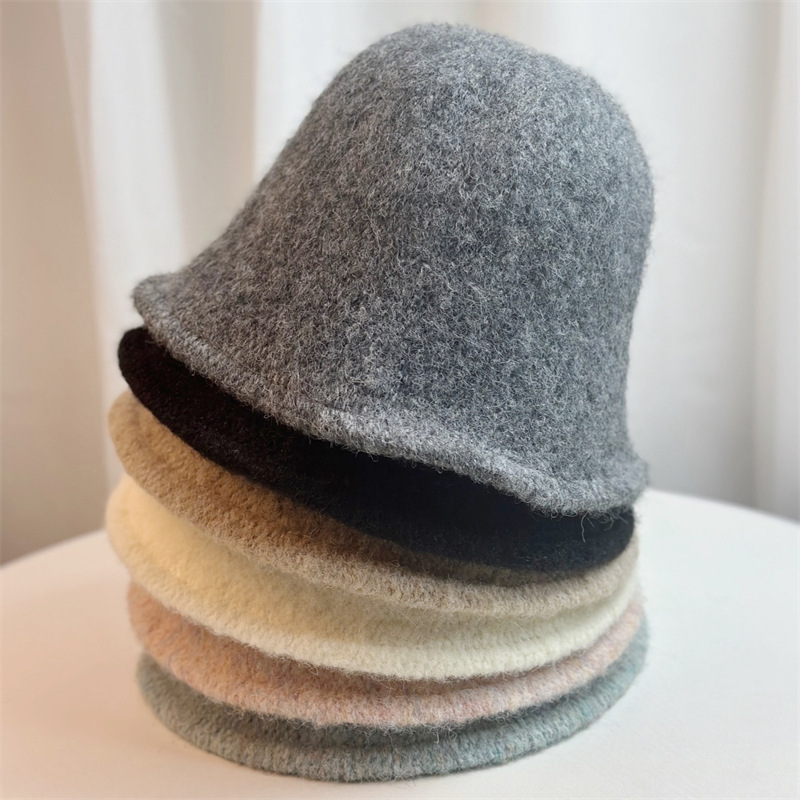 Wool bucket hat, trendy retro Internet celebrity style, face-covering bell-shaped basin hat, British women's autumn and winter Korean version, versatile fisherman's hat