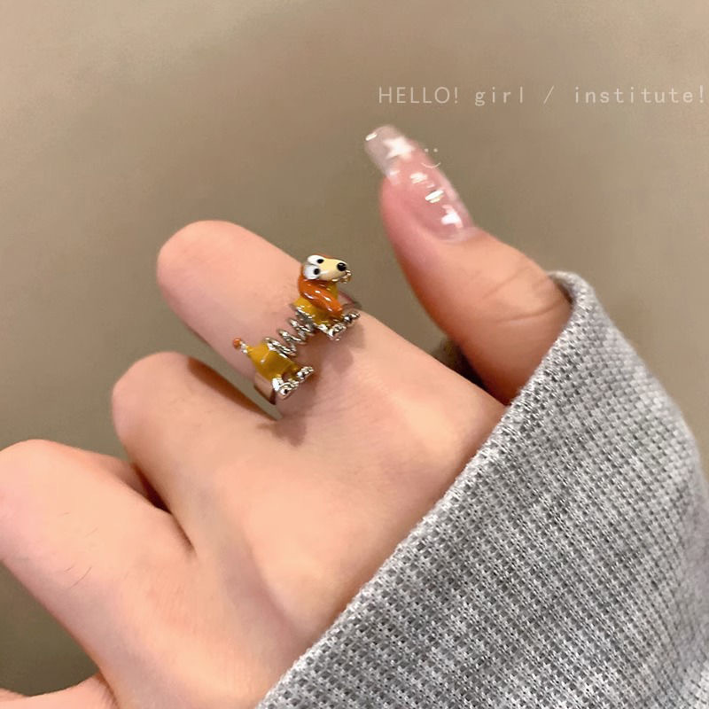 Cute spring puppy animal ring women's fashionable personality high-end ring niche design cold style index finger ring