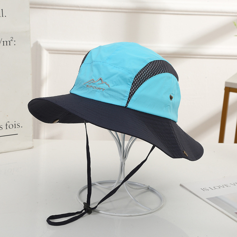 Summer quick-drying fisherman hat outdoor mountain climbing embroidered mountaineering hat adjustable rope curling basin hat travel sun protection hat