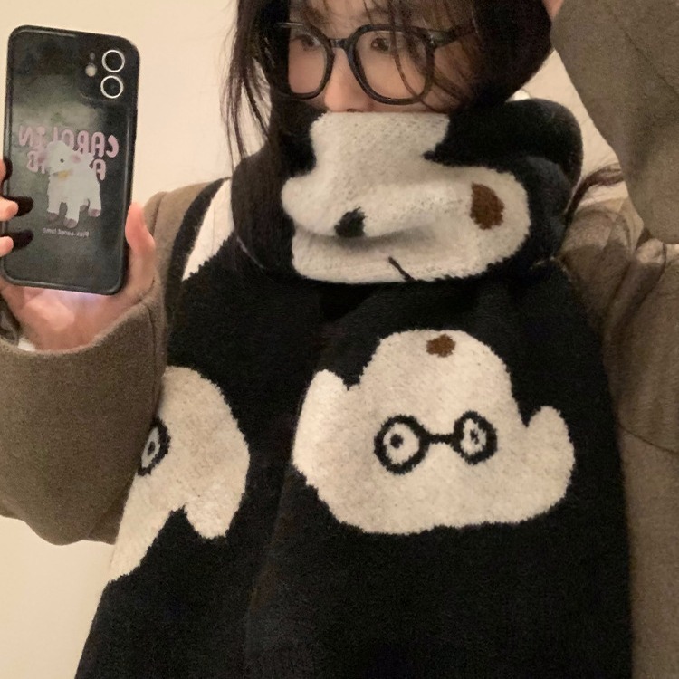 Japanese cute puppy knitted scarf for women winter 2024 new cold-proof and warm student couple scarf