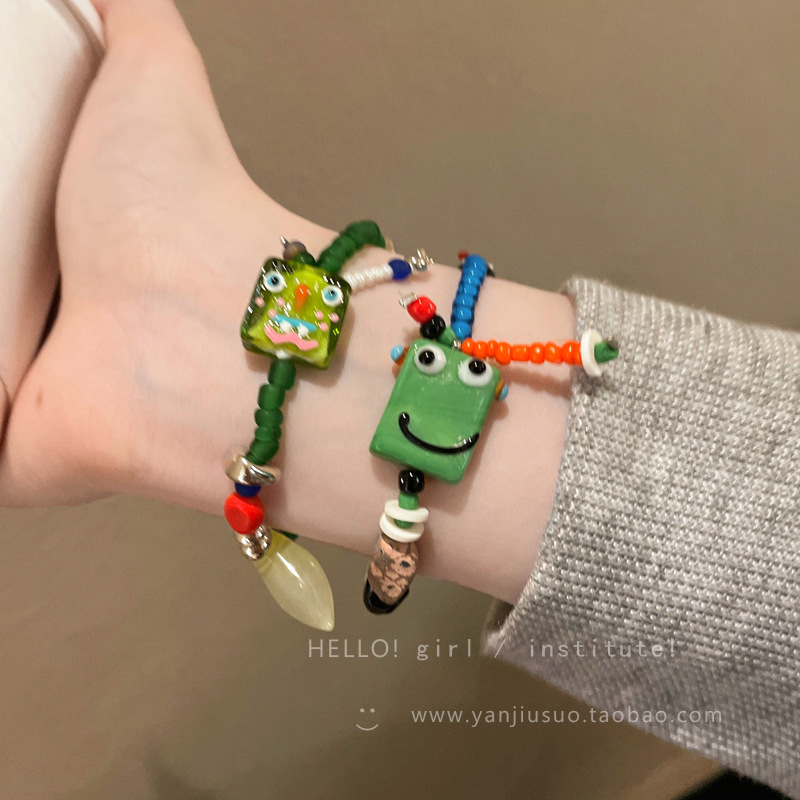 Cartoon Cute Spongebob Beaded Bracelet Women's New Ceramic Bracelet Couple Best Friend Wrist Accessories