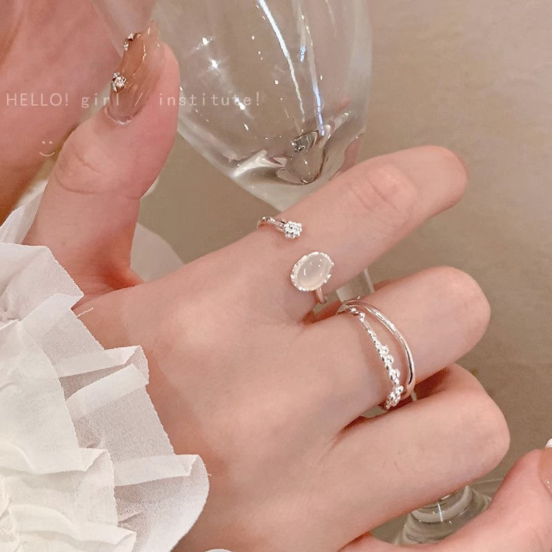 Gentle Wind Moonstone Open Ring Female Niche Design Adjustable Index Finger Ring High-end Fashion Personalized Ring