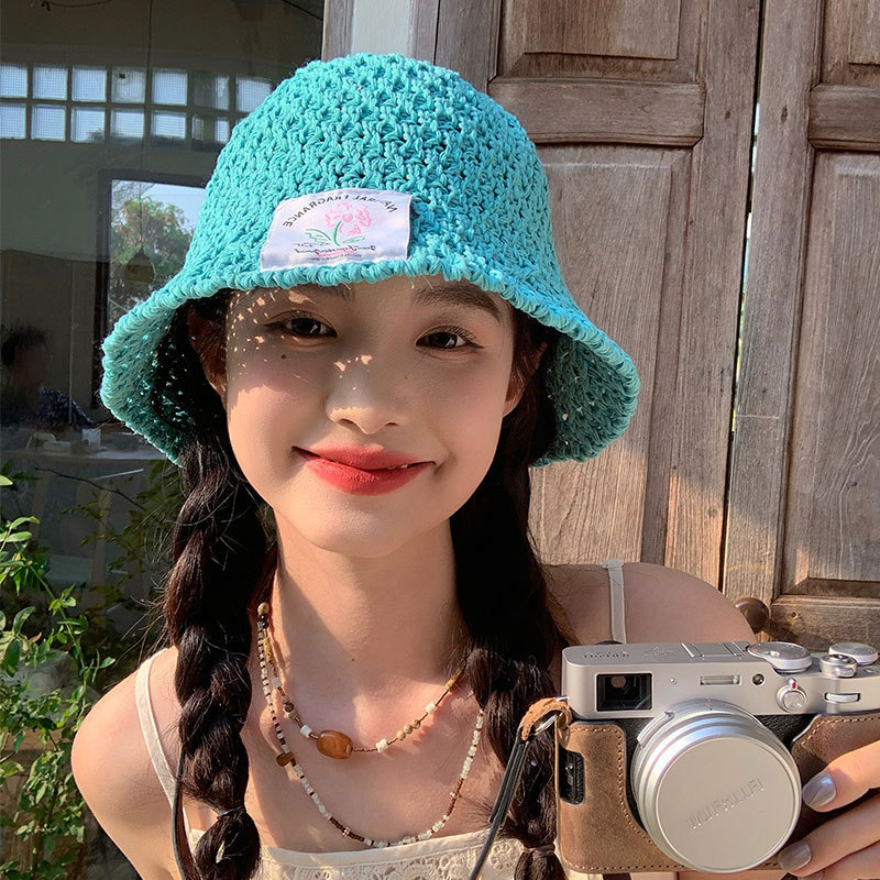 Woven fisherman hat for women in summer, hollow breathable sun protection hat, versatile, small face
