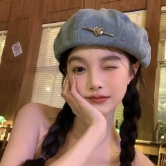 Japanese sweet washed denim beret women's spring and summer large head circumference retro literary painter hat showing face small cloud hat