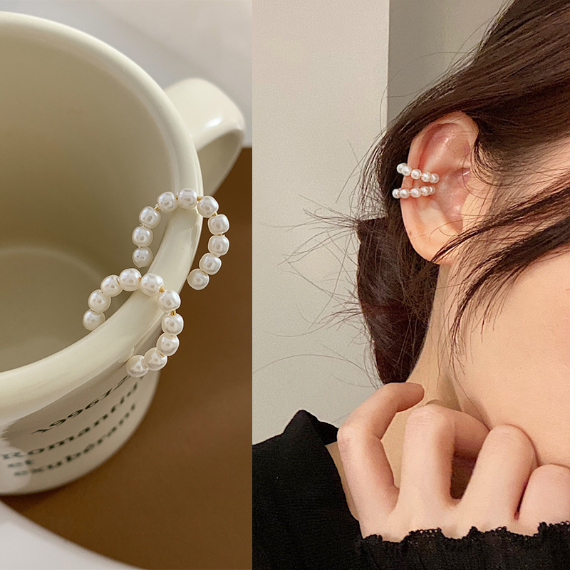 Pearl ear bone clip French style ear clip without piercing women's summer high-end ear bone ring temperament fashionable design earrings