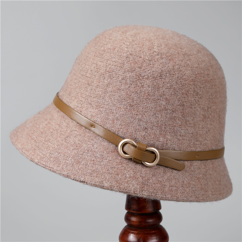 Belt buckle wool hat women's autumn and winter fashion simple Japanese small brim fisherman hat showing face small dome basin hat versatile