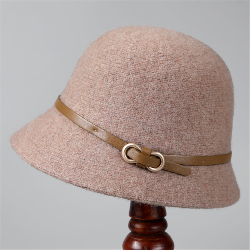 Belt buckle wool hat women's autumn and winter fashion simple Japanese small brim fisherman hat showing face small dome basin hat versatile