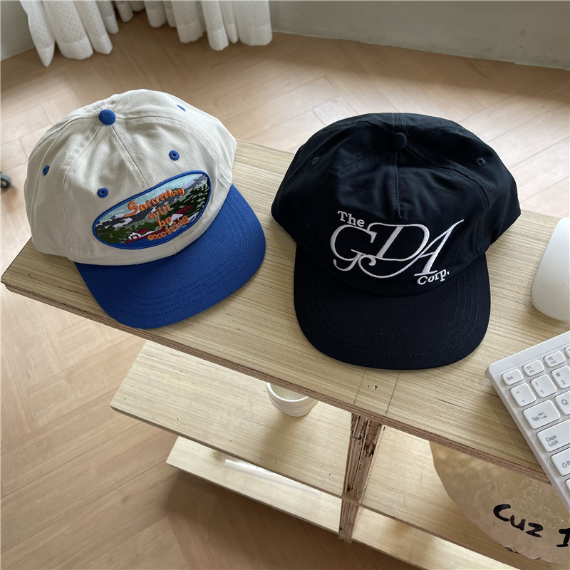 Korean niche letter embroidery flat brim hat wide brim face-showing small hip-hop hat American street skateboard baseball cap trendy brand