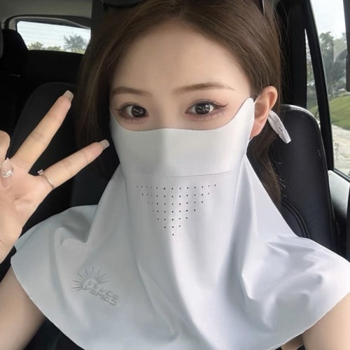 Summer sun protection breathable mask covering full face and neck protection ice silk thin driving and riding anti-UV sunshade mask for women