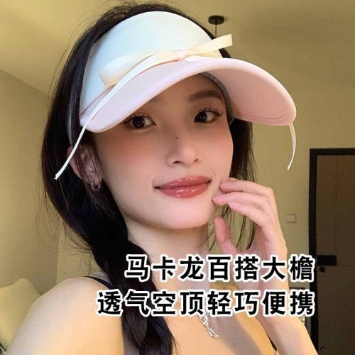 Sweet bow tie strap sun hat for women summer new style ice silk sun protection empty top hat breathable and anti-ultraviolet