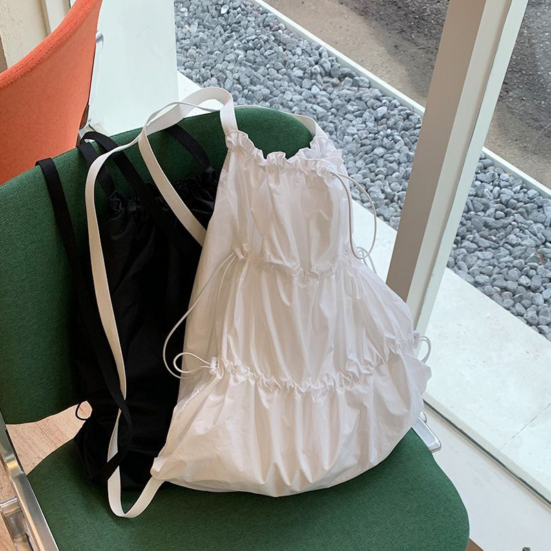 Korean ins waterproof nylon large-capacity drawstring backpack lightweight pleated casual men's and women's backpack