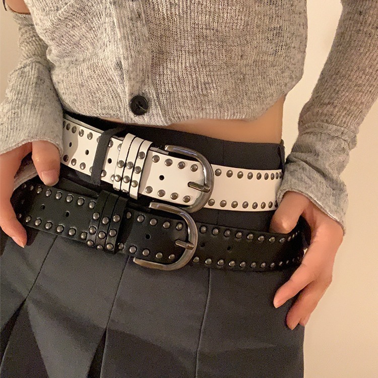 White punk style y2k retro belt women's new summer rivet women's belt versatile decorative jeans wide