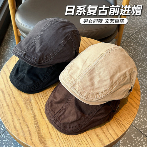 Four seasons pure cotton forward hat solid color retro British style newsboy hat for women simple and versatile literary beret for men