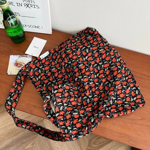 Japanese and Korean literary floral canvas bag shoulder bag large capacity commuting versatile casual shopping bag student tote bag