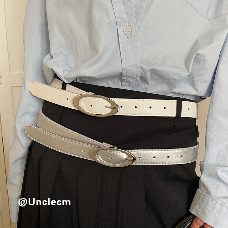 Fashion Korean style belt for women, irregular oval metal buckle with skirt, suit pants, jeans belt, versatile for women