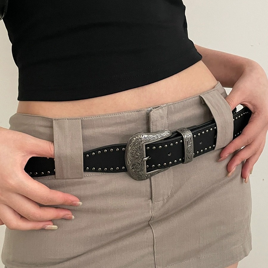American retro belt for women new rivet punk style belt with jeans and personalized y2k black