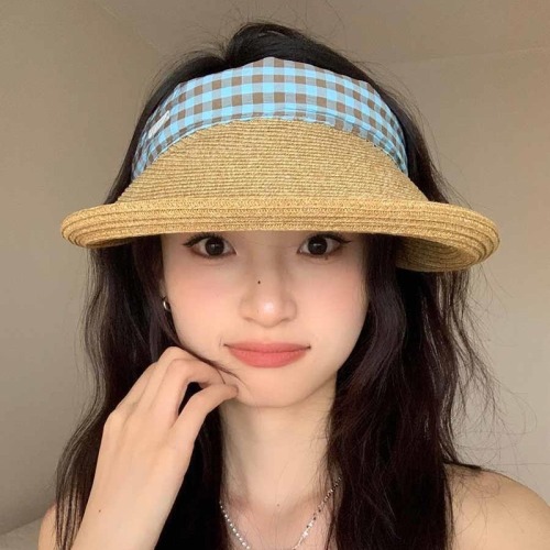 Raffia empty top sun hat for women, summer straw hat, sun hat for travel, wide brim, small face, small sunshade, versatile for the seaside