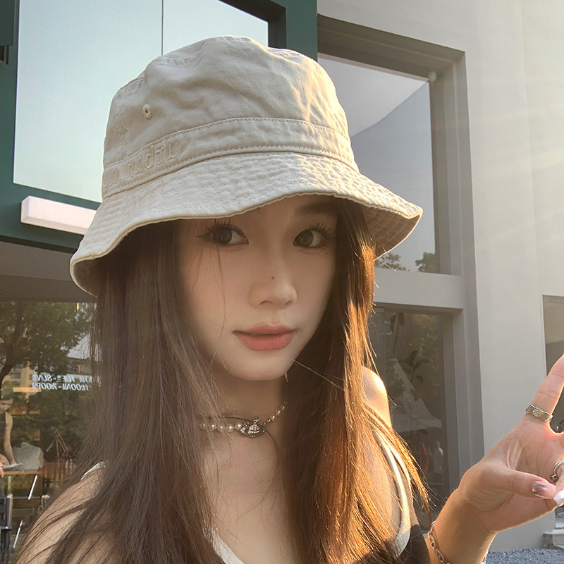 Japanese high-count cotton fisherman hat women's basic solid color bucket hat without makeup sun protection sunshade hat outdoor versatile