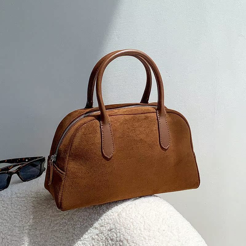 Maillard Retro Suede Bread Women's 2024 New High-end Frosted Handbag Large Capacity Boston Bag
