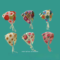 Pastoral style turban hot girl knitted hairband triangle scarf dopamine photo woven crochet headdress Japanese cute