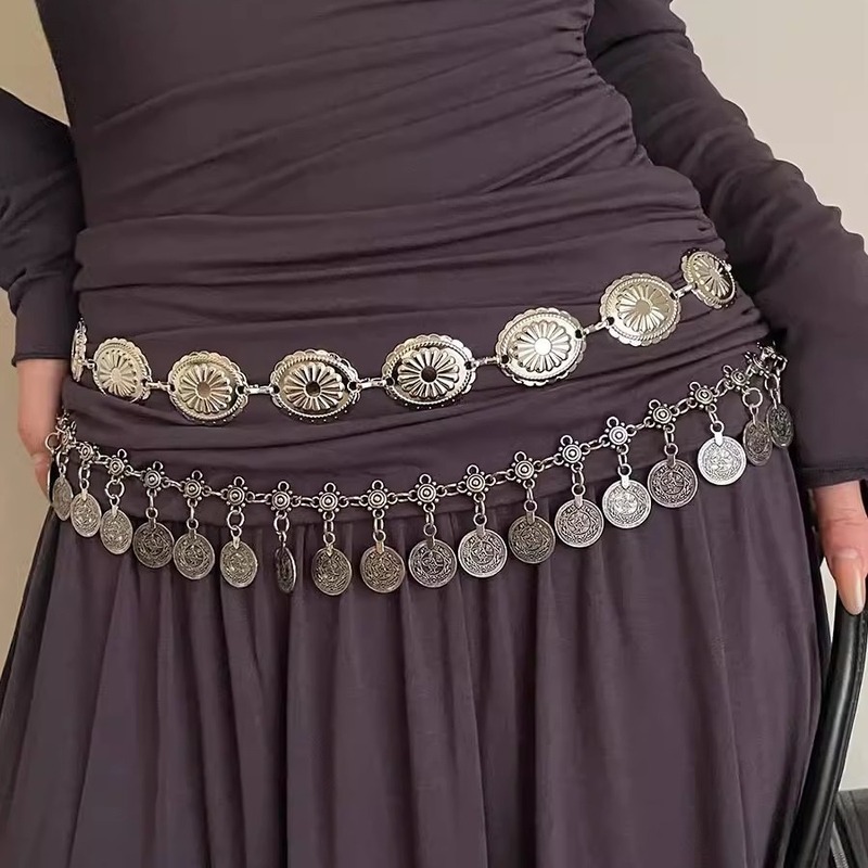 Retro ethnic style waist chain for women, new bohemian style with skirts and pants, high-end, fashionable and versatile metal belt