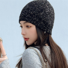 Jennie's same style Korean cold hat autumn and winter fragrant girls sequined knitted hat fashionable face small Baotou hat trend
