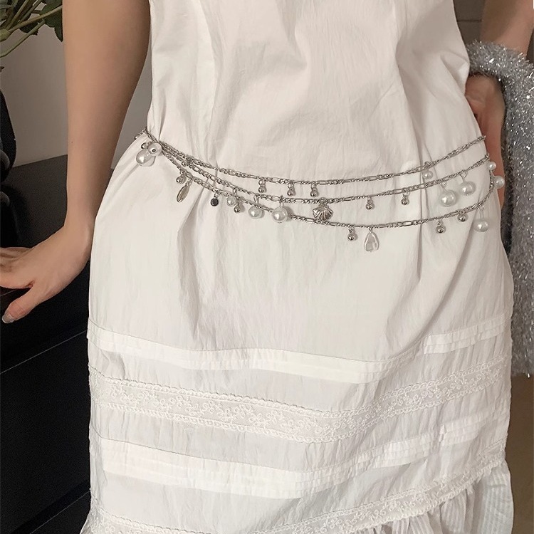Pearl design bohemian style metal waist chain women's design niche decoration with dress belt rope