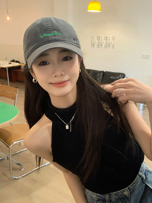 Charcoal Gray Baseball Hat Women's Spring and Summer Casual Soft Top Lettered Peaked Hat Men's Couple Style Sun Protection Sun Hat