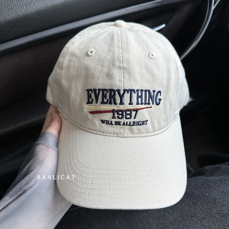 New American retro washed cotton embroidered letter baseball hat for men and women with wide brim and face-shaped small peaked cap