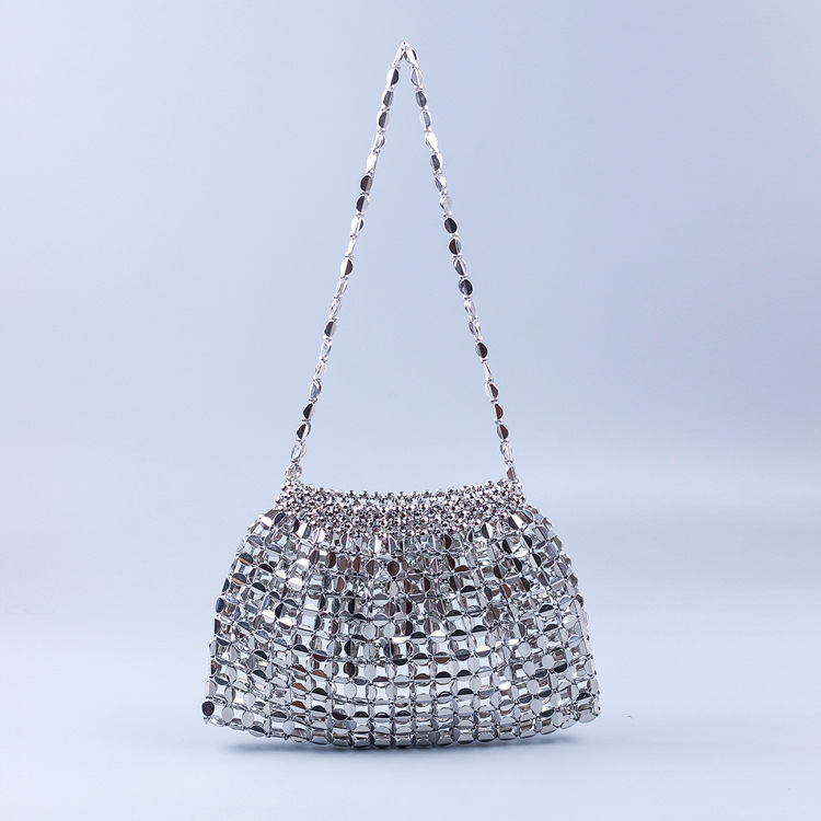Hot new product handmade silver gold flat beads beaded woven large dumpling fashion trend shoulder handbag