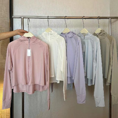 Summer ice silk sun protection clothing for women with black rubber brim outdoor sunshade, anti-UV, breathable long-sleeved solid color cardigan jacket