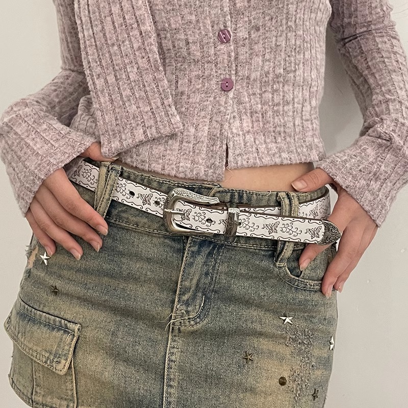 European and American style belt women's new jeans accessories Korean version versatile American retro white belt ins style