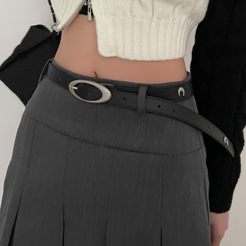 Belt for women, retro copper cast crescent belt, women's high-end YP same style waist chain, black trendy trouser belt for men