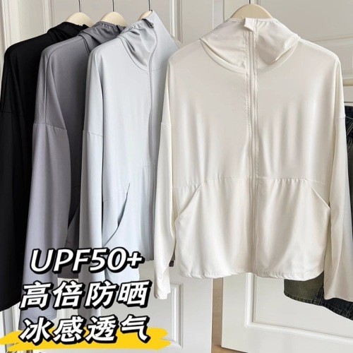Japanese simple casual ice silk sun protection clothing women's thin loose anti-UV jacket slimming sun protection clothing top