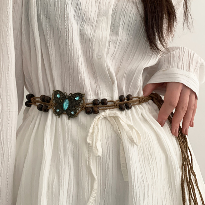 Ethnic style hand-woven bohemian decorative women's waist chain with versatile bow