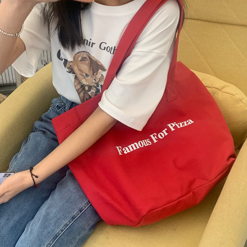 Red canvas bag large capacity shoulder handbag class bag commuter bag simple cloth bag