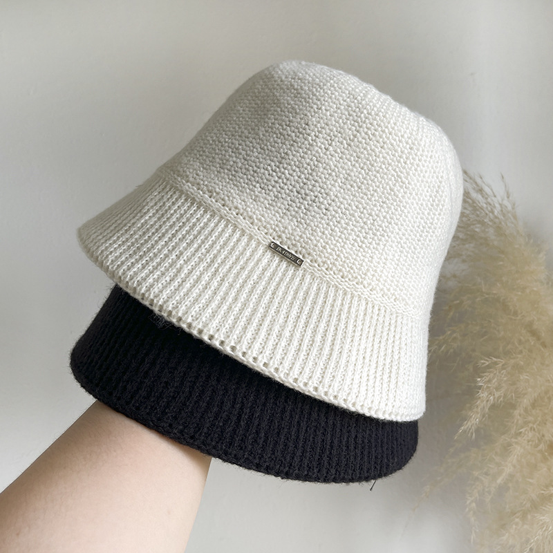 Hat autumn and winter women's small metal letter mark warm woolen hat women's ear protection hat knitted hat showing face small basin hat trendy