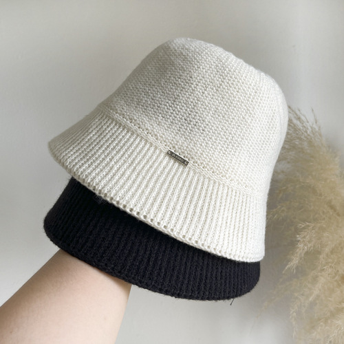Hat autumn and winter women's small metal letter mark warm woolen hat women's ear protection hat knitted hat showing face small basin hat trendy