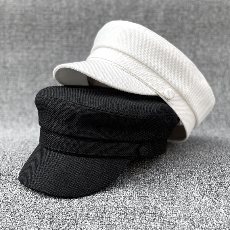 Small fresh, big head circumference, small head, breathable imitation cotton and linen flat cap for men, octagonal hat, women's spring and summer casual versatile peaked cap