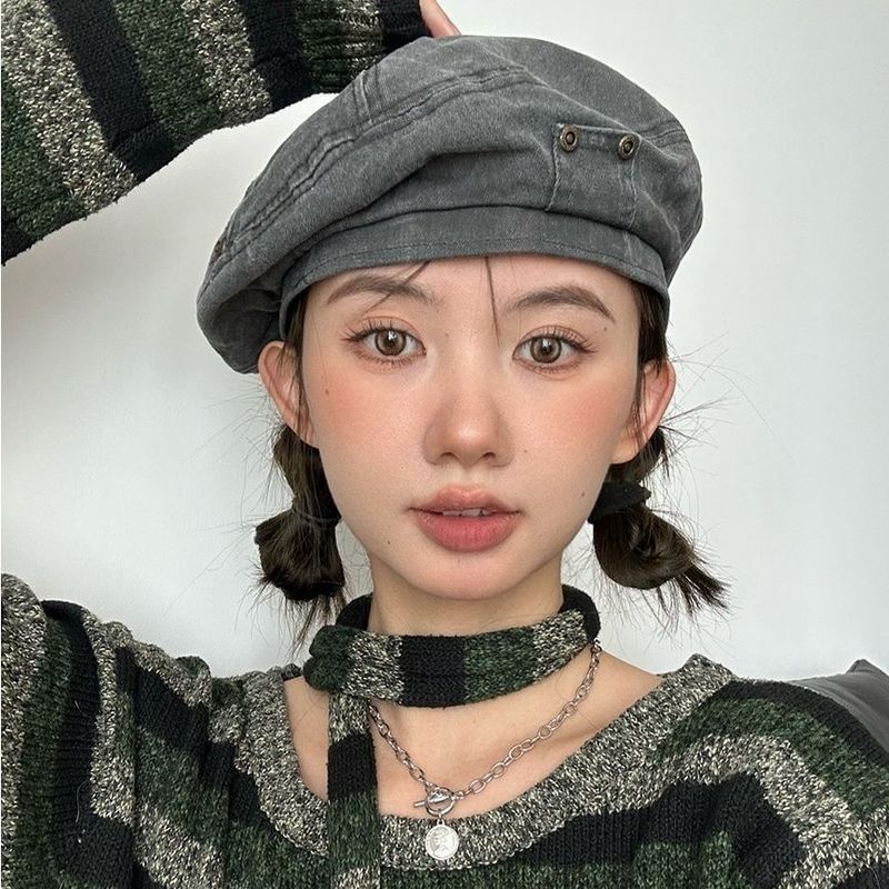 [Can be worn on both big and small heads] Washed and distressed retro beret pocket design, versatile and face-promoting little painter hat