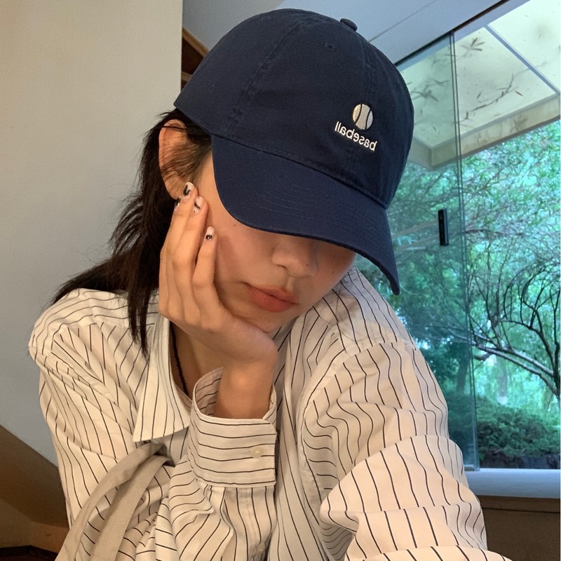 [baseball] American letter embroidered washed soft-top baseball hat for women, versatile casual ins sun visor