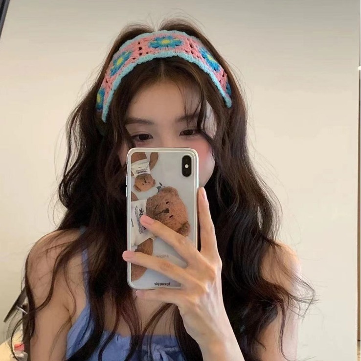 Ethnic style dopamine triangle headscarf colorful knitted braided headband hairband sweet and cute headband for women