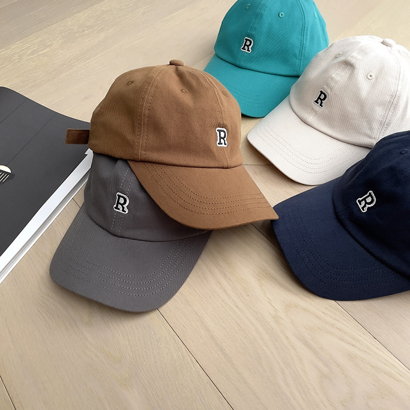 Export Korean order baseball cap women's retro R letter curved brim hat sun protection sun protection casual street cap